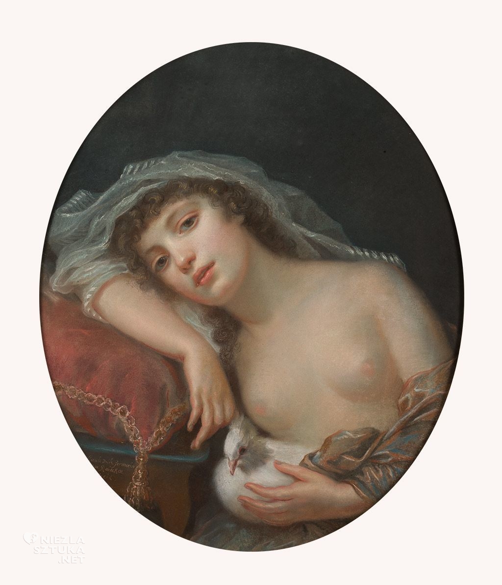 Anna Rajecka, Dziewczyna z gołąbkiem. portret kobiecy, kobieta, akt, Niezła sztuka