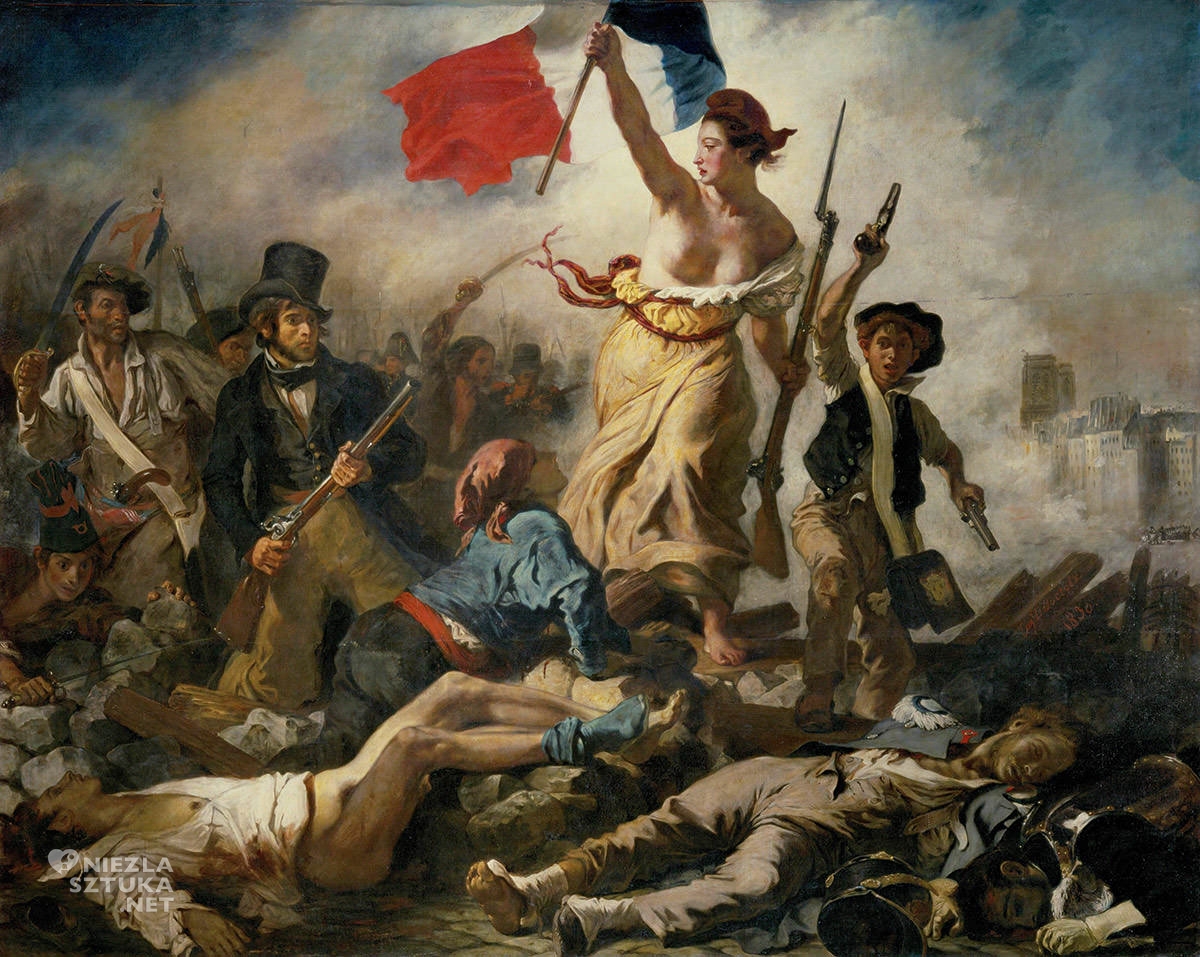 Eugène Delacroix, Wolność wiodąca lud na barykady, malarstwo francuskie, rewolucja francuska, Niezła Sztuka