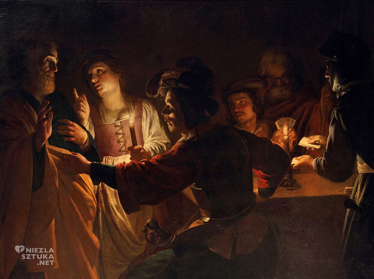 Gerrit van Honthorst, Wyparcie się świętego Piotra, malarstwo religijne, sztuka niderlandzka, caravaggionizm, Niezła Sztuka