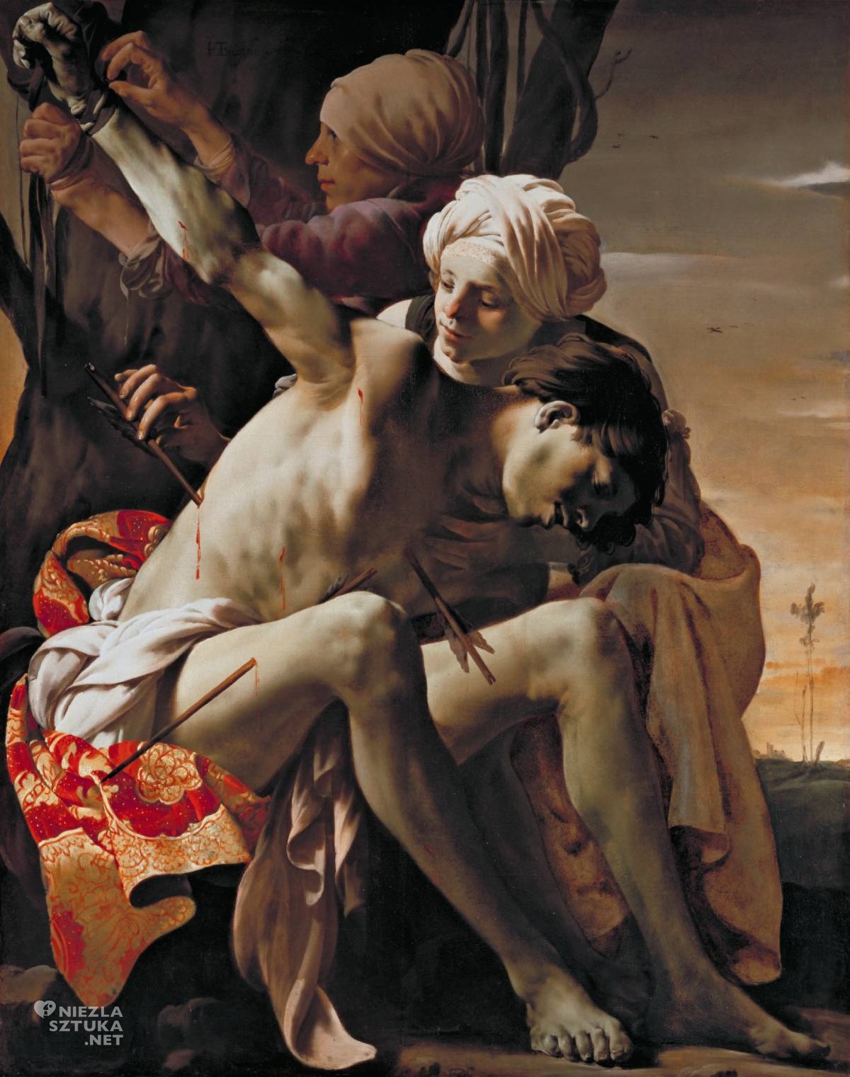 Hendrick ter Brugghen, święty Sebastian pielęgnowany przez świętą Irenę, sztuka religijna, sztuka niderlandzka, szkoła utrechcka, caravaggionizm, Niezła Sztuka