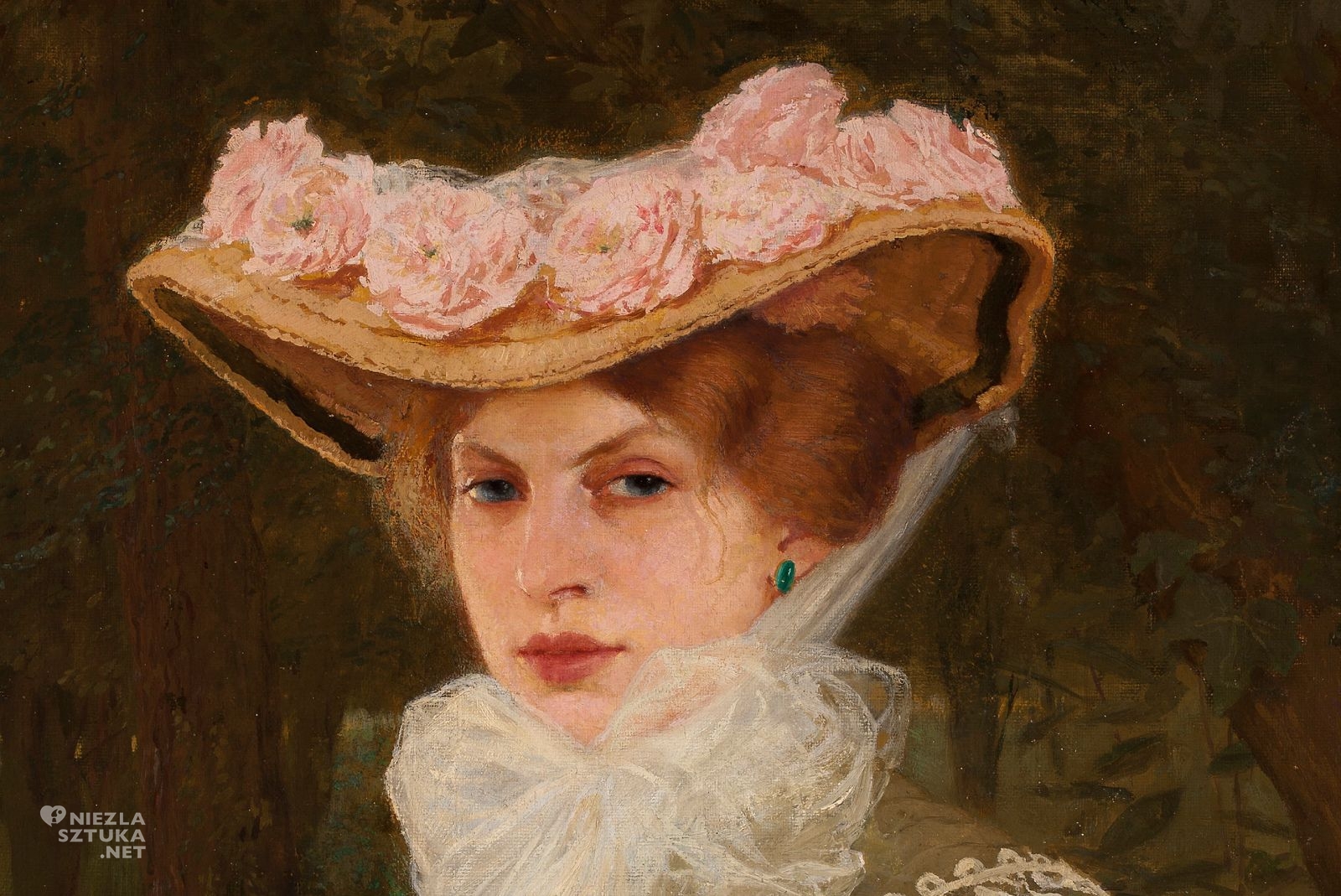 Edward Okuń, Portret Zofii z Tolkemitów Okuniowej, żony artysty, detal, sztuka polska, Niezła Sztuka