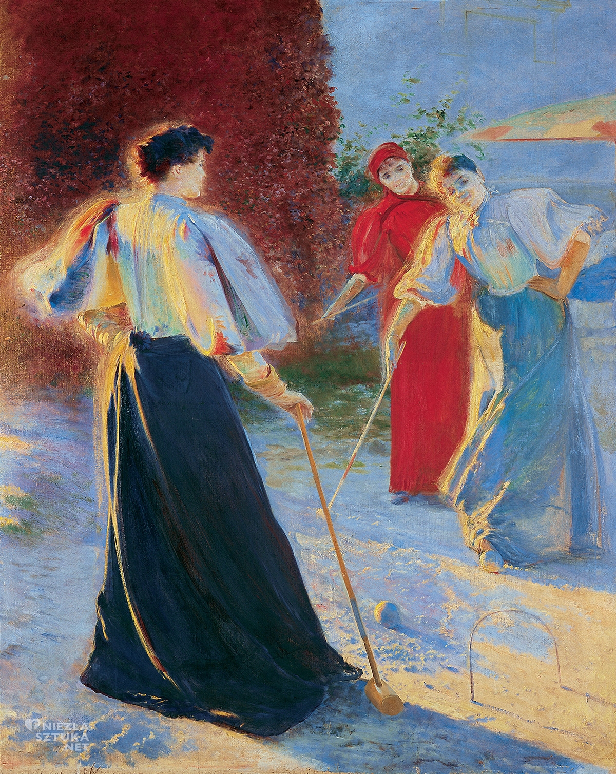 Leon Wyczółkowski, Gra w krokieta, sztuka polska, sport, pastel, kobieta, Niezła Sztuka