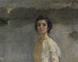 Mela Muter, kolekcja Bolesława i Liny Nawrockich, P. Jamski, detal, Autoportret w świetle księżyca, sztuka polska, kobiety w sztuce, pejzaż, nokturn, olej, płótno, niezła sztuka