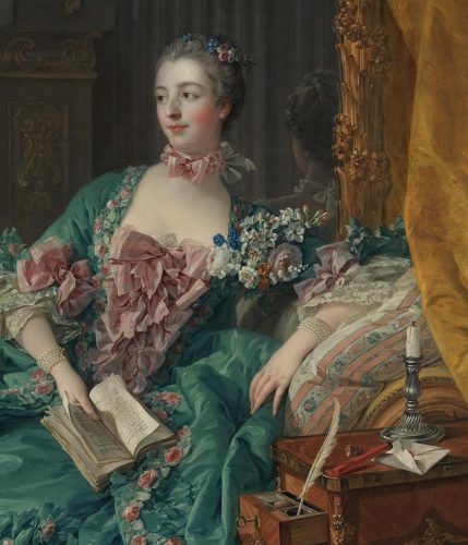 François Boucher, Portret Madame de Pompadour, sztuka francuska, kobiety w sztuce, leżąca, czytająca kobieta, arystokracja, niezła sztuka